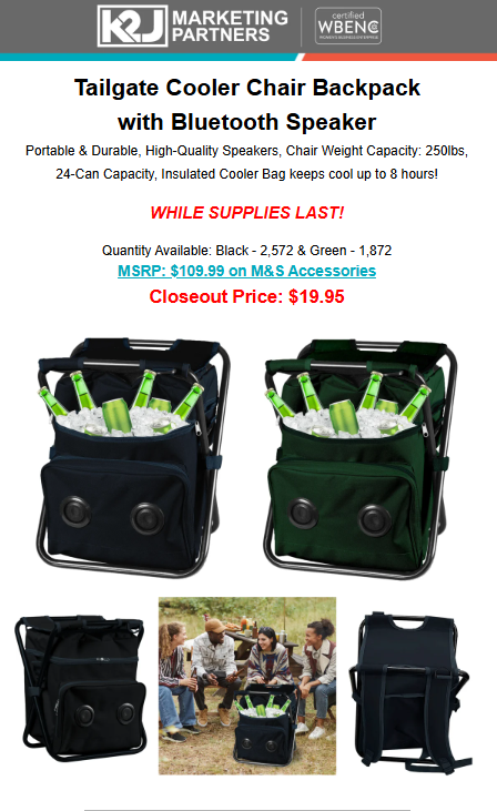 Tailgate Cooler Chair & Bluetooth Speaker